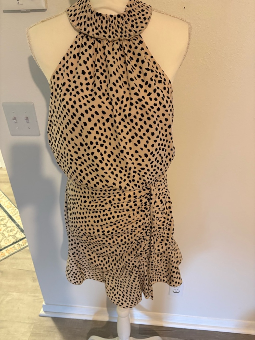 High-Neck Beige & Black Polka Dot High-Low Dress

(NWOT)